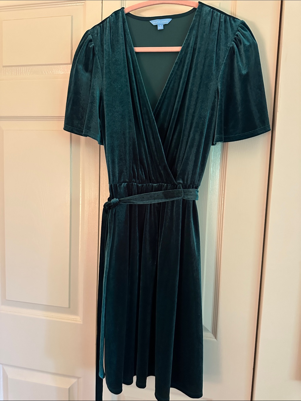 Draper James Emerald Green Velvet Wrap Dress With Tie Waist